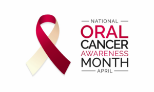 an oral cancer awareness month ribbon and banner